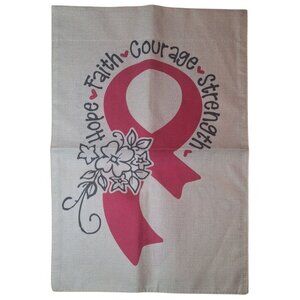Breast Cancer Awareness Garden Flag Decorative Burlap 12.5 x 18 Inches Hanging